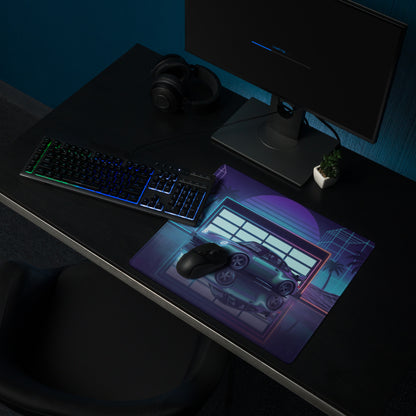 Porsche 911 GT2 993 Inspired Teal Purple Vaporwave Gaming Mouse Pad, Neon Widebody Supercar Desk Mat with Retro Futuristic Garage Artwork