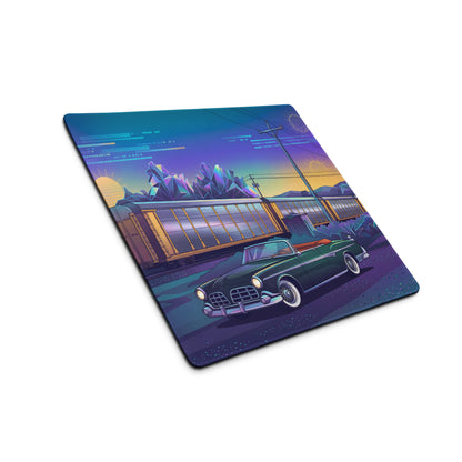 Facel Vega HK500 Inspired Green Blue Vaporwave Gaming Mouse Pad, Retro Luxury Coupe Desk Mat with Neon Mid-Century Roadside Artwork
