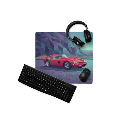 Ferrari 250 GTO Inspired Red Purple Vaporwave Gaming Mouse Pad, Classic Italian Race Car Desk Mat with Retro Futuristic Mountain Road Artwork