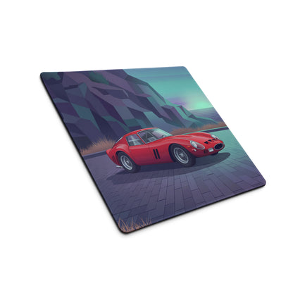 Ferrari 250 GTO Inspired Red Purple Vaporwave Gaming Mouse Pad, Classic Italian Race Car Desk Mat with Retro Futuristic Mountain Road Artwork