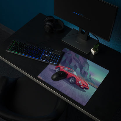 Ferrari 250 GTO Inspired Red Purple Vaporwave Gaming Mouse Pad, Classic Italian Race Car Desk Mat with Retro Futuristic Mountain Road Artwork