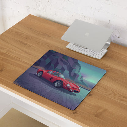 Ferrari 250 GTO Inspired Red Purple Vaporwave Gaming Mouse Pad, Classic Italian Race Car Desk Mat with Retro Futuristic Mountain Road Artwork