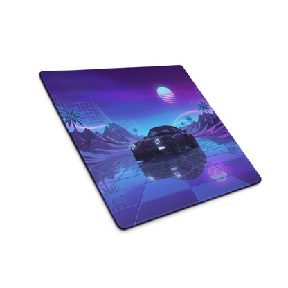 Porsche 911 Turbo 997 Inspired Black Purple Vaporwave Gaming Mouse Pad, Neon Sports Car Desk Mat with Retro Futuristic Sunset Artwork