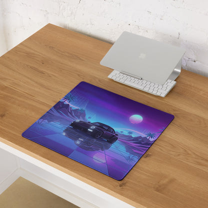Porsche 911 Turbo 997 Inspired Black Purple Vaporwave Gaming Mouse Pad, Neon Sports Car Desk Mat with Retro Futuristic Sunset Artwork