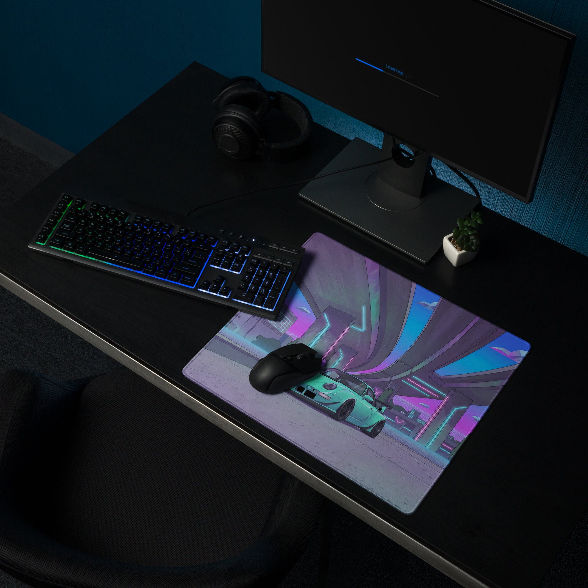 Neon Vaporwave City Mouse Pad - Mouse Pad Neon Pink Purple Blue Gaming Vibrant Retro Synthwave Desk Mat Digital Art
