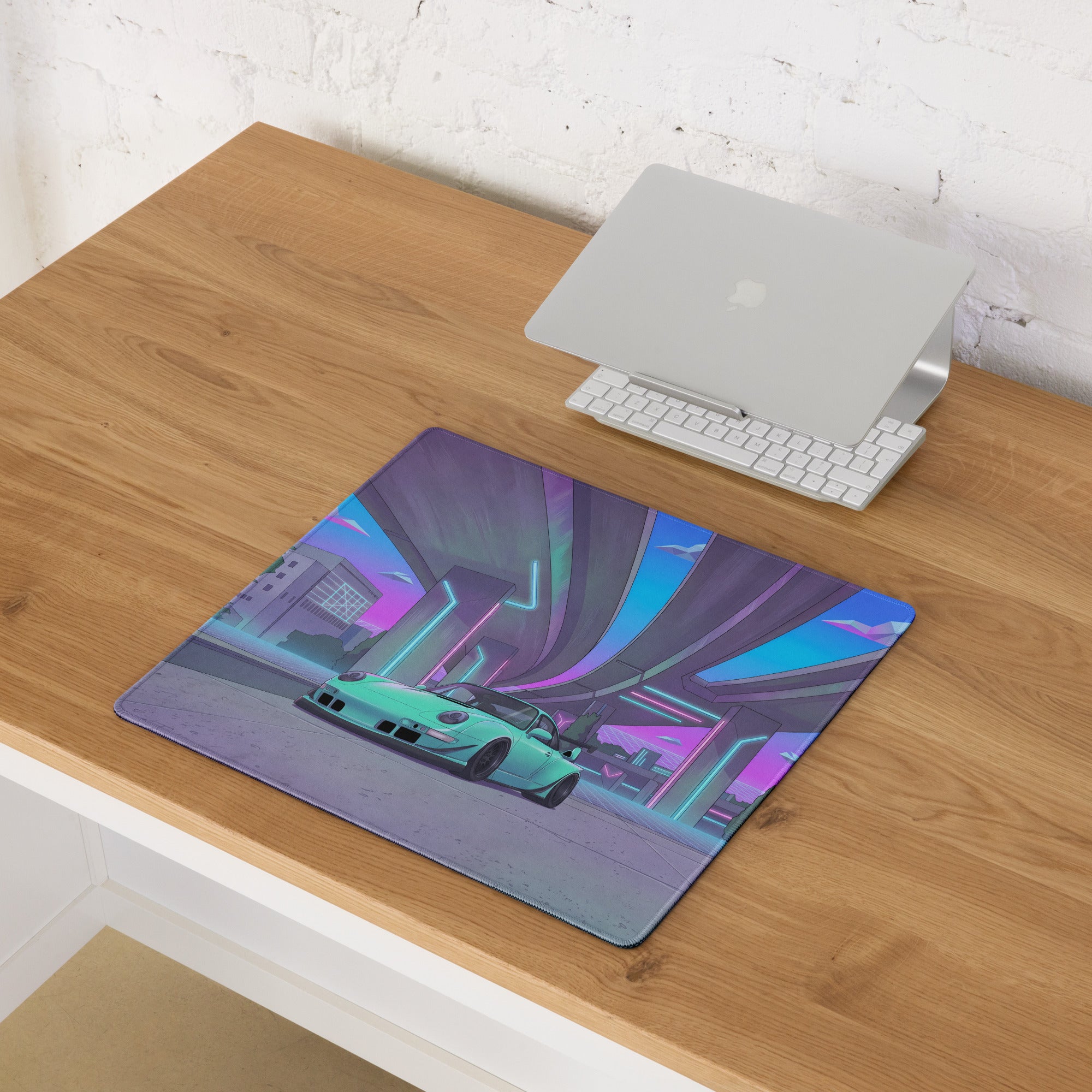 Neon Vaporwave City Mouse Pad - Mouse Pad Neon Pink Purple Blue Gaming Vibrant Retro Synthwave Desk Mat Digital Art