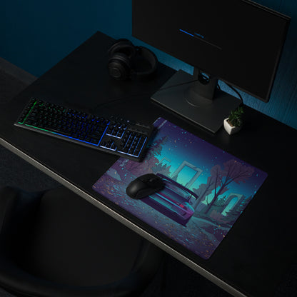 Porsche 911 Turbo 993 Inspired Teal Purple Vaporwave Gaming Mouse Pad, Classic Sports Car Desk Mat with Enchanted Neon Forest Artwork