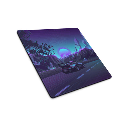 RWB Porsche 911 Inspired Black Purple Vaporwave Gaming Mouse Pad, Classic Widebody Sports Car Desk Mat with Neon Crystal Mountain Road Artwork