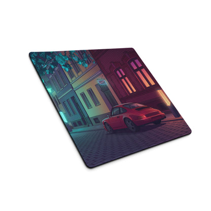 Porsche 928 Inspired Red Teal Vaporwave Gaming Mouse Pad, Classic Grand Touring Sports Car Desk Mat with Neon European Street Artwork