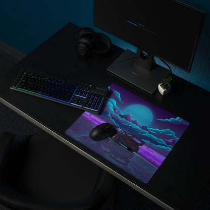 RWB Porsche 911 Turbo Inspired Purple Blue Vaporwave Gaming Mouse Pad, Neon Mountain Road Desk Mat with Retro Futuristic Crystal Artwork