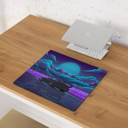 RWB Porsche 911 Turbo Inspired Purple Blue Vaporwave Gaming Mouse Pad, Neon Mountain Road Desk Mat with Retro Futuristic Crystal Artwork