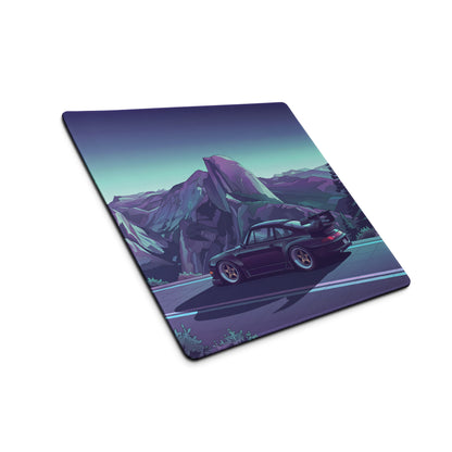 RWB Porsche 911 Inspired Purple Teal Vaporwave Gaming Mouse Pad, Neon Mountain Road Desk Mat with Retro Futuristic Sports Car Artwork