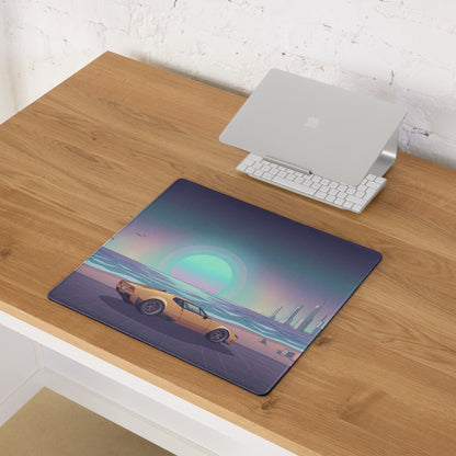 De Tomaso Pantera Inspired Orange Teal Vaporwave Gaming Mouse Pad, Retro Coastal Sunset Desk Mat with Futuristic Classic Supercar Artwork