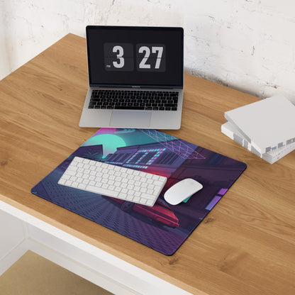 Porsche 911 964 Inspired Red Purple Vaporwave Gaming Mouse Pad, Neon City Street Desk Mat with Retro Futuristic Sports Car Artwork