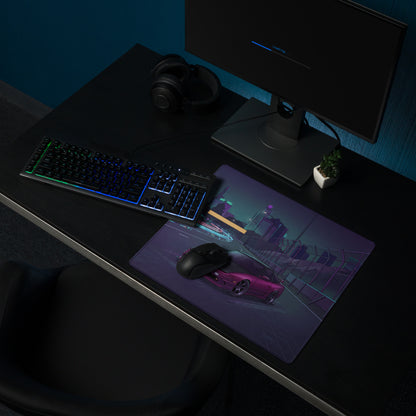 Nissan 180SX S13 Inspired Pink Black Vaporwave Gaming Mouse Pad, Neon JDM Drift Car Desk Mat with Cyberpunk Highway and Retro Futuristic Art