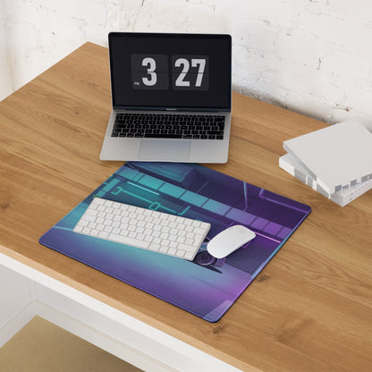 Nissan 370Z Inspired White Vaporwave Gaming Mouse Pad, Neon JDM Sports Car Desk Mat with Cyberpunk Garage Art and Retro Futuristic Style