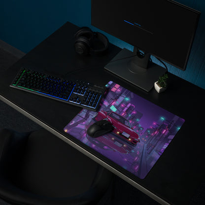 Mazda RX-7 FD Inspired Red Purple Vaporwave Gaming Mouse Pad, Neon JDM Sports Car Desk Mat with Retro Futuristic Japanese City Artwork