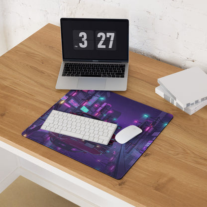 Mazda RX-7 FD Inspired Red Purple Vaporwave Gaming Mouse Pad, Neon JDM Sports Car Desk Mat with Retro Futuristic Japanese City Artwork