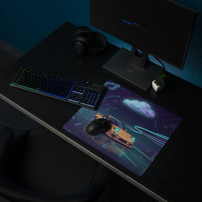 Mazda RX-7 FD Inspired Orange Purple Vaporwave Gaming Mouse Pad, Neon JDM Sports Car Desk Mat with Retro Futuristic Cyber Tunnel Artwork