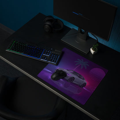 Nissan Z RZ34 Inspired Gray Purple Vaporwave Gaming Mouse Pad, Neon JDM Sports Car Desk Mat with Retro Futuristic Palm Sunset Artwork