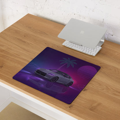 Nissan Z RZ34 Inspired Gray Purple Vaporwave Gaming Mouse Pad, Neon JDM Sports Car Desk Mat with Retro Futuristic Palm Sunset Artwork