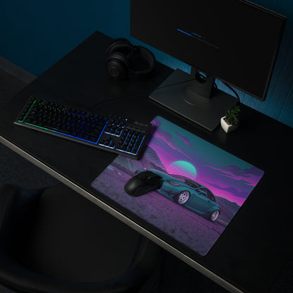 Lexus RC F Inspired Teal Purple Vaporwave Gaming Mouse Pad, Neon Japanese Luxury Sports Coupe Desk Mat with Retro Futuristic Mountain Sunset Artwork