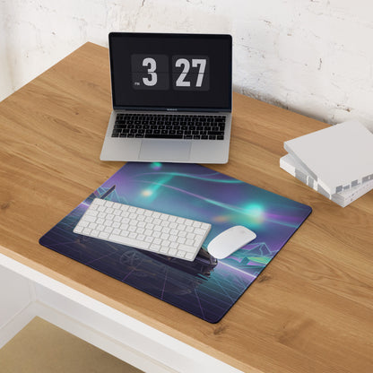 Nissan GT-R R35 Inspired Bronze Purple Vaporwave Gaming Mouse Pad, Neon JDM Supercar Desk Mat with Retro Futuristic Cyber City Artwork