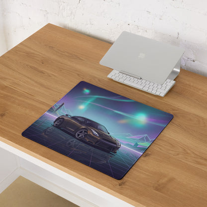 Nissan GT-R R35 Inspired Bronze Purple Vaporwave Gaming Mouse Pad, Neon JDM Supercar Desk Mat with Retro Futuristic Cyber City Artwork