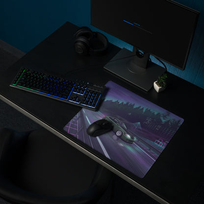Honda Civic Si EM1 Inspired Green Purple Vaporwave Gaming Mouse Pad, Neon JDM Tuner Car Desk Mat with Retro Futuristic Highway Artwork