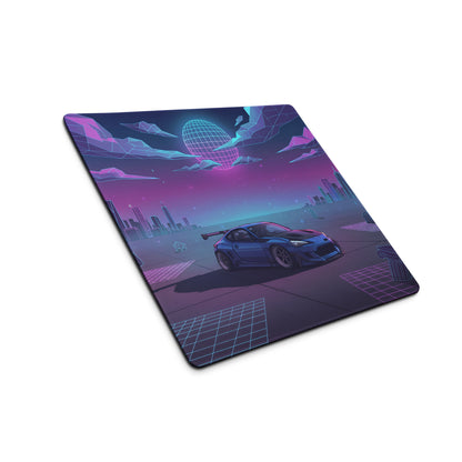 Toyota 86 Inspired Blue Purple Vaporwave Gaming Mouse Pad, Neon JDM Sports Car Desk Mat with Retro Futuristic Cyber City Ruins Artwork
