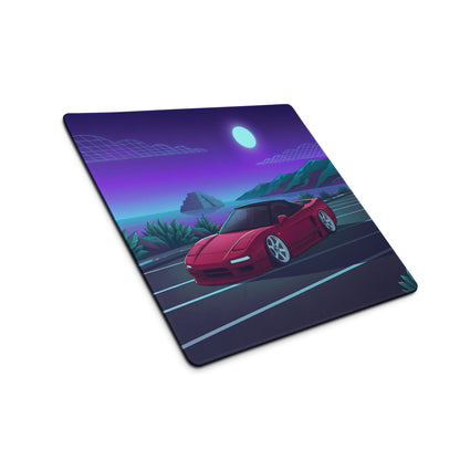 Honda NSX Inspired Red Purple Vaporwave Gaming Mouse Pad, Neon JDM Supercar Desk Mat with Retro Futuristic Moonlit Coastal Crystal Artwork