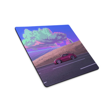 Nissan 370Z Z34 Inspired Magenta Blue Vaporwave Gaming Mouse Pad, Neon JDM Sports Car Desk Mat with Retro Futuristic Highway Cloud Artwork