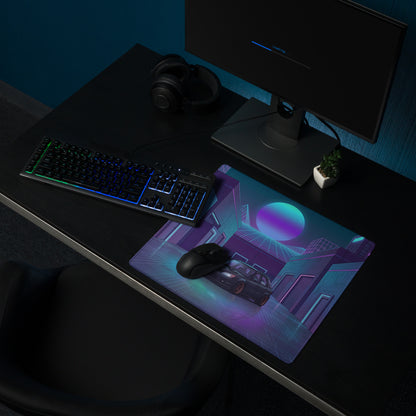 Subaru Impreza WRX Wagon Inspired Black Purple Vaporwave Gaming Mouse Pad, Neon JDM Tuner Car Desk Mat with Retro Futuristic Cyber City Art