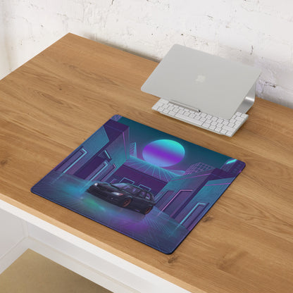 Subaru Impreza WRX Wagon Inspired Black Purple Vaporwave Gaming Mouse Pad, Neon JDM Tuner Car Desk Mat with Retro Futuristic Cyber City Art