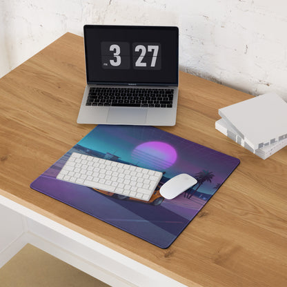 Nissan 370Z Z34 Inspired Orange Purple Vaporwave Gaming Mouse Pad, Neon JDM Sports Car Desk Mat with Retro Futuristic Beach Sunset Art