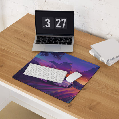 Nissan 370Z Z34 Inspired White Purple Vaporwave Gaming Mouse Pad, Neon Sunset JDM Desk Mat with Retro Futuristic Mountain Road Sports Car Art