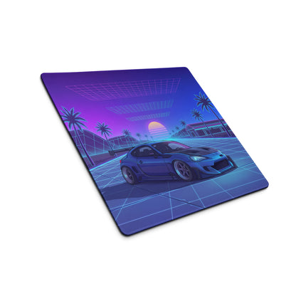 Toyota GR86 Inspired Blue Purple Vaporwave Gaming Mouse Pad, Neon Retro Futuristic JDM Desk Mat with Synthwave Palm Tree Sports Car Art