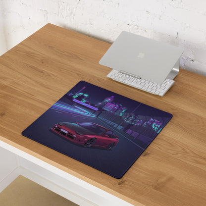 Nissan 180SX S13 Inspired Red Purple Vaporwave Gaming Mouse Pad, Neon Cyberpunk JDM Desk Mat with Night Highway Drift Car Art