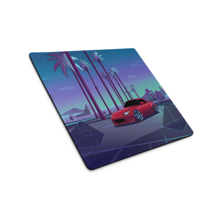 Honda S2000 AP1 Inspired Red Blue Vaporwave Gaming Mouse Pad, Neon Retro Futuristic JDM Desk Mat with Synthwave Palm Tree Sports Car Art