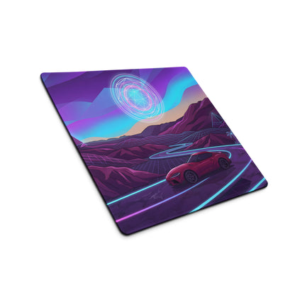 Toyota GR Supra A90 Inspired Red Purple Vaporwave Gaming Mouse Pad, Neon Futuristic JDM Desk Mat with Synthwave Mountain Road Sports Car Art
