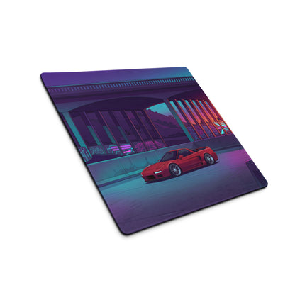 Acura NSX Inspired Red Purple Vaporwave Gaming Mouse Pad, Neon Retro Futuristic Japanese Sports Car Desk Mat with Cyberpunk Highway Sunset Art