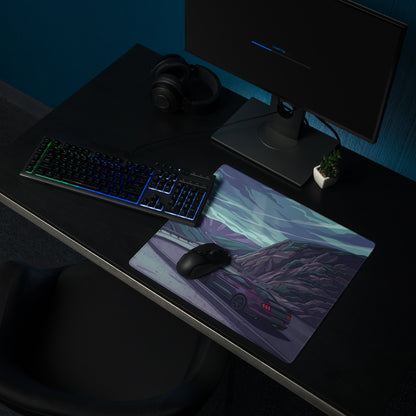 Ford Mustang Shelby GT350 Inspired Purple Vaporwave Gaming Mouse Pad – Moody Mountain Pass Desk Mat with Teal Highlights and Retro Scenic Road Art