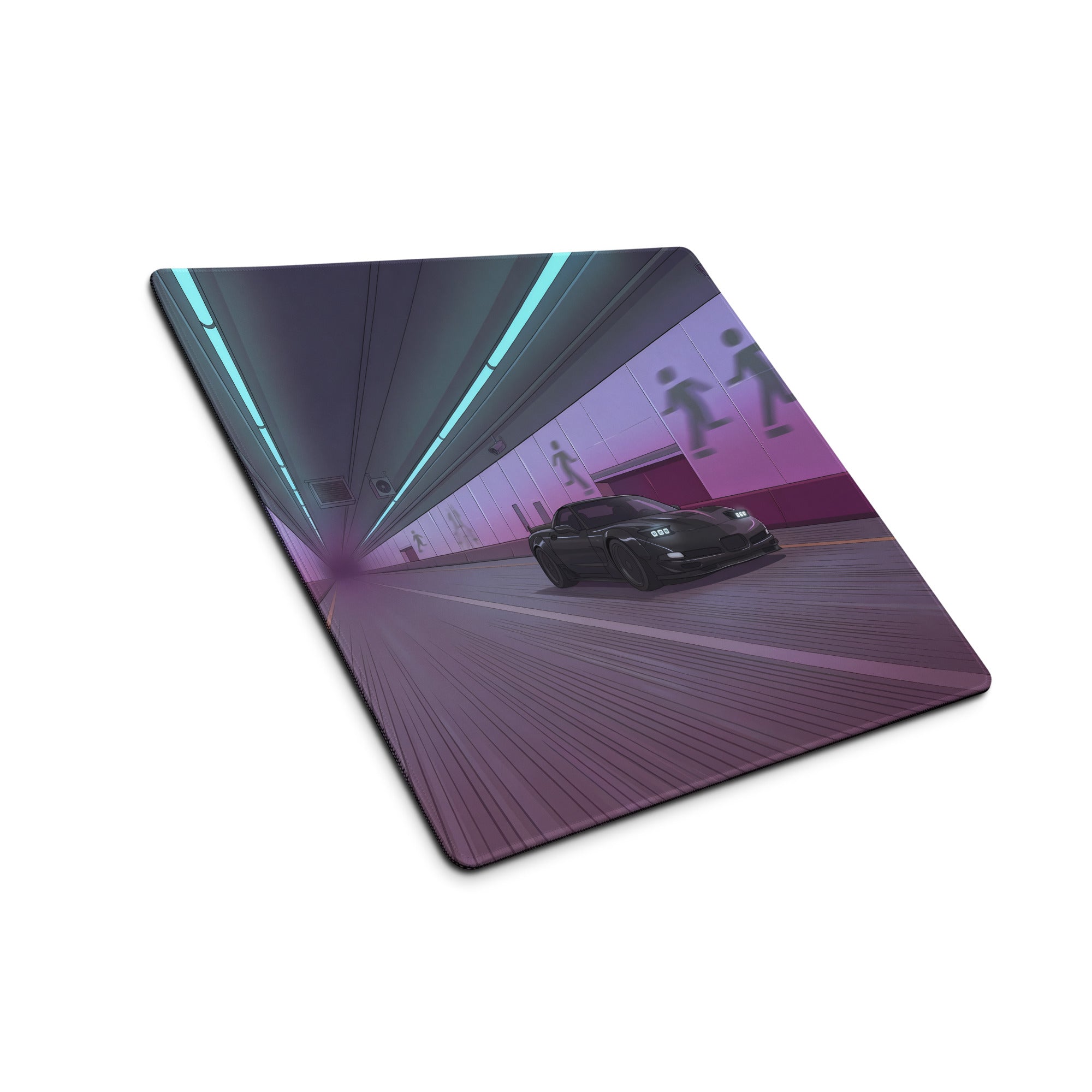 Chevrolet Corvette C5 Z06 Inspired Black Vaporwave Gaming Mouse Pad – Neon Purple Futuristic Tunnel Desk Mat with Cyberpunk Motion Art