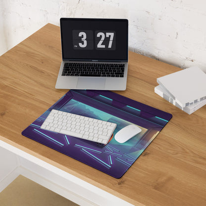 Ford Mustang Shelby GT500 Inspired Orange Vaporwave Gaming Mouse Pad – Neon Blue Purple Race Garage Desk Mat with Retro Futuristic Track Art