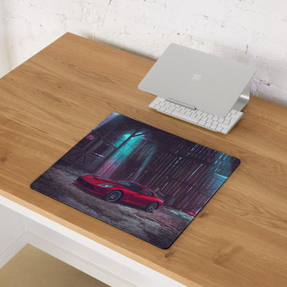 Dodge Viper SRT Inspired Red Vaporwave Gaming Mouse Pad – Neon Blue Rustic Barn Desk Mat with Retro Futuristic City Glow and Automotive Art