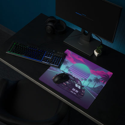Ford Mustang Shelby GT350R Inspired Black Vaporwave Gaming Mouse Pad – Neon Pink Cyan Palm Highway Desk Mat with Retro Grid Mountains and Synthwave Art