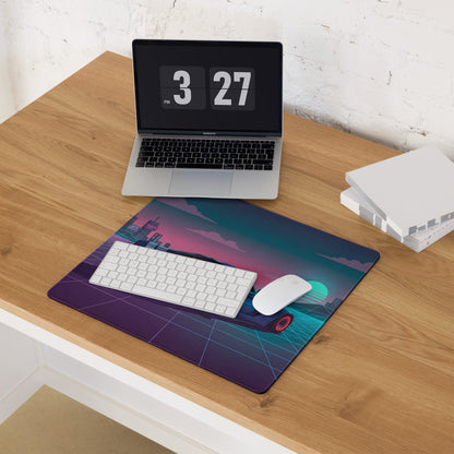 Dodge Viper SRT-10 Inspired Blue Vaporwave Gaming Mouse Pad – Neon Pink Cyber Grid Desk Mat with Retro Futuristic City and Synthwave Sunset Art