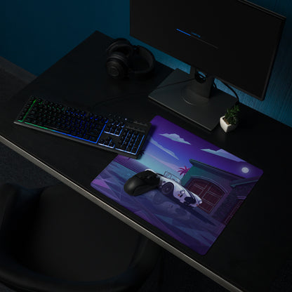 Shelby Cobra 427 Inspired White Vaporwave Gaming Mouse Pad – Purple Neon Coastal Garage Desk Mat with Palm Trees, Moonlight and Retro Futuristic Art