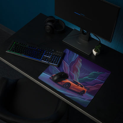 Dodge Viper SRT ACR Inspired Orange Vaporwave Gaming Mouse Pad – Neon Purple Canyon Road Desk Mat with Retro Grid Sky and Futuristic Night Art
