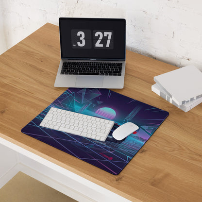 Ford Mustang GTD Inspired Blue Vaporwave Gaming Mouse Pad – Neon Cyan Pink Cyber Grid Desk Mat with Retro Futuristic Geometric Landscape Art